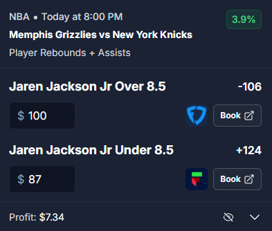 Arbitrage tool card view
